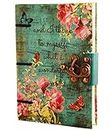 Purpledip Vintage Journal (Diary Notebook) 'What a Wonderful World': Handmade Paper Encased In Digital Print Hard Cover With Unique Lock Closure (11305)