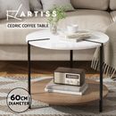 Artiss Coffee Table End Side Table Round 60CM White Wooden Black Metal Legs