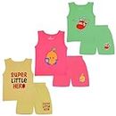 Toddylon Kids Tshirt and Shorts Set Cotton Sleeveless Top and Short for Boys & Girls (Pack of 3)