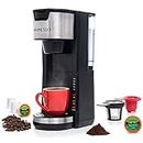 Mixpresso Single Serve 2 in 1 Coffee Brewer K-Cup Pods Compatible & Ground Coffee,Compact Coffee Maker Single Serve With 30 oz Detachable Reservoir, 5 Brew Size and Adjustable Drip Tray (Black & Silv
