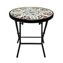 BACKYARD EXPRESSIONS PATIO · HOME · GARDEN 906122-NW Backyard Expressions Folding Glass Patio Side Table-Mosaic Pattern-18 Inch, Offwhite