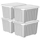 Cetomo 55L*4 Plastic Storage Box,Gray, Tote box,Organizing Container with Durable Lid and Secure Latching Buckles, Stackable and Nestable, 4Pack, with Buckle
