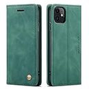QLTYPRI Case for iPhone 11 Pro MAX, Vintage PU Leather Wallet Case Card Slot Kickstand Magnetic Closure Shockproof Flip Folio Book Case Cover for iPhone 11 Pro MAX - Dark Green