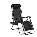 EZONE Zero Gravity Lounge Chairs Outdoor Adjustable Reclining Patio Chair Steel Mesh Folding Recliner for Pool Beach Camping Lounge Chair with Pillows and Cup Tray (1, Black)