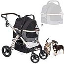HPZ Pet Rover Prime 3-in-1 Luxury Dog/Cat/Pet Stroller (Travel Carrier + Car Seat +Stroller) with Detach Carrier/Pump-Free Rubber Tires/Aluminum Frame/Reversible Handle for Medium & Small Pets (BLACK)