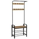 VASAGLE Coat Rack, Hall Tree with Shoe Bench for Entryway, Entryway Bench with Coat Rack, 4-in-1, with 9 Removable Hooks, a Hanging Rod, 13.3 x 28.3 x 72.1 Inches, Honey Brown and Black UHSR040B05