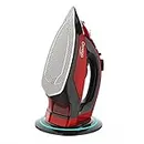 OMAIGA Cordless Iron, 1500W Cordless Iron with Steam with 11.84ozs Water Tank, Anti Drip Iron Cordless with Ceramic Soleplate, Cordless Iron for Clothes with 3 Temperature Settings-Red