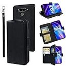 Furiet Compatible with LG V40 ThinQ Wallet Case Wrist Strap Lanyard Leather Flip Card Holder Stand Cell Accessories Phone Cover for LGV40 Storm V 40 Thin Q V40ThinQ LG40 40V 40ThinQ Women Black