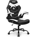 N-GEN Video Gaming Computer Chair Ergonomic Office Chair Desk Chair with Lumbar Support Flip Up Arms Adjustable Height Swivel P2U Leather Executive with Wheels for Adults Women Men (White)