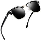 Joopin Black Sunglasses for Men Polarized Sunglasses for Women, UV Protection Mens Shades Womens Sunglasses Retro Classic Semi-Rimless Frame Ladies Sun Glasses - Bright Black