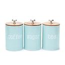 X024 Set of 3 Metal Kitchen Food Storage Tin Canister/Jar/Container with Bamboo Lid (Blue)
