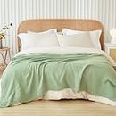 EMME Manta de algodón tamaño Queen para cama, suave y grande, 6 capas de muselina, manta de cama de 80 x 90 pulgadas, ligera y transpirable, manta de gasa para todas las estaciones, color verde salvia