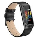 ZZL Genuine Leather Band Compatible with Fitbit Charge 5 Bands for Women Men, Soft Slim Breathable Genuine Leather Replacement Strap Sport Wristband for Fitbit Charge 5