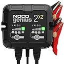 NOCO GENIUS2X2, 2-Bank 4A (2A/Bank) Smart Charger, 6V and 12V Car Battery Charger, Battery Maintainer, Trickle Charger and Desulfator for Automotive, Motorcycle, Motorbike, AGM and Lithium Batteries
