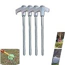 JJKTO 4 Piece Tent Pegs Metal Heavy Duty Screw，Camping Tent Hinges,Spiral Thread Steel Tent Pegs Screw Hooks，Rock or Hard Ground, Tents, Awnings, Gazebo's, Ideal for Normal And Hard Ground 20cm