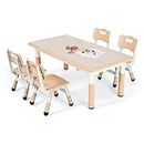 CHIIRAKU Kids Table and 4 Chairs Set, Height Adjustable Toddler Table and Chair Set for Ages 2-8, Easy to Wipe Arts & Crafts Table, for Classrooms/Daycares/Homes 330LB Weight Capacity