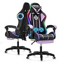 Gaming Chair with Bluetooth Speakers and LED RGB Lights Ergonomic Massage Computer Gaming Chair with Footrest High Back Music Video Game Chair with Lumbar Support Purple and Black