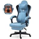 Vigosit Gaming Chair with Heated Massage Lumbar Support, Breathable Fabric Office Chair with Pocket Spring Cushion and Footrest, Recliner High Back PC Chair for Adult, Blue