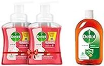 Dettol Foaming Handwash Pump - Strawberry (Pack of 2-250ml each) & Dettol Antiseptic Liquid for First Aid, Surface Disinfection and Personal Hygiene, 250ml