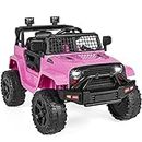 Best Choice Products 12V Kids Ride On Truck Car w/Parent Remote Control, Spring Suspension, LED Lights, AUX Port - Pink