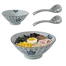 ALMA Ceramic Ramen Bowl Set- 2 Sets of 30oz Japanese Ramen Bowl with Spoons, Ramen Noodle Bowl, Pho Bowls, Cute Bowl, Udon Ramen Bowls, Noodle Bowls