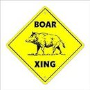 Boar Crossing Sign Zone Xing | Indoor/Outdoor | 20" Tall Plastic Sign pig hog wild hunter hunt tusk trap kill