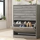 AIEGLE Shoe Storage Cabinet with 2 Flip Drawers for Entryway, Freestanding Shoe Rack Shoe Organiazer with Louver Drawers, Grey Wood (22.4" W x 9.4" D x 29.5" H)