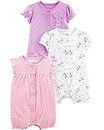 Simple Joys by Carter's Girls' 3-Pack Snap-up Rompers, owl/Unicorn/kitty, 0-3 Months