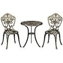 Outsunny 3 Piece Cast Aluminium Garden Bistro Set for 3, Outdoor Coffee Table Set with Parasol Hole, Two Armless Chairs and Round Coffee Table for Balcony, Patio, Bronze