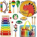 ZLWENA Kids Musical Instruments Wooden Toddler Percussion Toy Set Preschool Educational Montessori Toys for Children Early Learning (12pcs)