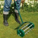 Portable Rolling Grass Lawn Garden Aerator Steel Spike Roller Adjustable Handle 