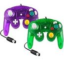 Hovlian 2 Pack NGC Controllers,Classic Wired Controller for Wii Game cube Console(Clear Purple and Green)