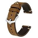 BISONSTRAP Uhrenarmband für Herren, Handgefertigte Stiche Leder Armband, Schnellverschluss, 20mm, Sattelbraun mit Silberner Schnalle