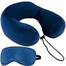 Trajectory Travel Neck Pillow with Sleeping Eye Mask Combo with 5 Years Warranty for Travel in Flight car Train Airplane for Sleeping and Orthopedic Cervical Pain for Men and Women Blue