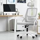 Oikiture Ergonomic Office Chair, Highly Breathable Home Office Chair with Removable Headrest, Retractable Armrest and Wide Tall Backrest, Computer Desk Chair for Office White