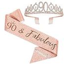 Fascia per 90° compleanno e diadema da donna, in oro rosa per compleanno, corona 90 e favolosa fascia e diadema da donna, regalo per il 90° compleanno per feste di buon 90° compleanno