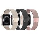 BELONGME 3 Pack Mesh Loop Compatible with Apple Watch Band 38mm 40mm 41mm 42mm 44mm 45mm 49mm Series Ultra SE 9 8 7 6 5 4 3 2 1 Women Men, Stainless Steel Metal Strap Magnetic Clasp for iWatch Bands