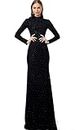 Jovani - 1459 Embellished Long Sleeve Trumpet Dress with Train Stretch Jersey, Fitted Bodice, Long Sleeves, Trumpet Skirt, Stone Embellishments, Sweep Train, Back Zipper Size Large Medium Black