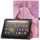 HoYiXi Universal Case for 9-10.1 inch Tablet Fire HD 10 2021/2023 & Fire HD 10 Plus 2021/2023 with Stand Folio and Hand Strap Protective Cover for 9"-10.1" Samsung Lenovo Android Tablet - Pink Marble