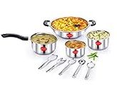 Klassi Kichen Silver Stainless Steel 4 Pcs Cook Serve Set (Stainless Steel, 9 - Piece) Induction Bottom Cookware Set