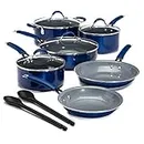 Cooking Light Nonstick Ceramic Pots and Pans Set with Silicone Stay Cool Handles, Dishwasher Safe, 12-Piece Cookware Set, Blue