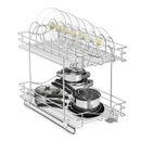 FULGENTE Pull Out Cabinet Drawer Organizer for Lid Cookware 11" W x 21" D 2 Tier