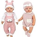 2 Sets Doll Clothes Set Outfits With Cartoon Design for 43cm / 17inch Baby Dolls (No Doll)