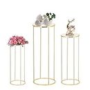3PCS Cylinder Pedestal Stands for Parties, Gold Metal Plant Round Cylinder Stands for Party Flowers, Display Columns Pedestal Stand Cylinder Tables for Vases Birthday Party Backdrop Decorations