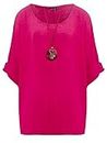 Love My Fashions® Womens Italian Lagenlook Crew Neck Long Sleeve Plain Casual Loose Fit Tunic Top Plus Size UK Fuchsia Pink