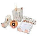 Acrylic Marble Desktop Organizer Set Stapler with Staples, Pencil Holder, Tape Dispenser, Memo Holder, Magnetic Paperclip Holder with Paper Clips Office Supplies for Women Girls (Marble Rose Gold)