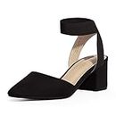DREAM PAIRS Womens Low Mid Block Heels Mary Jane Ladies Ankle Strap Court Shoes Sandals NICHOLES Black/Suede Size 5 UK/7 US