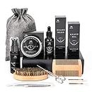 Beard Kit for Men Beard Grooming & Care, Natural Beard Wash/Shampoo Beard Brush Beard Comb Beard Balm Mustache Scissors & Storage Bag with Trimming Tool, Gifts for Husbands Boyfriend
