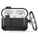 Lopnord Case for Airpods Pro 2 Case Cover with Lock Lid, Shockproof Cover Compatible with Airpod Pro 2nd Generation 2023/2022/1st 2019 Case with Keychain for Men Women (Black Carbon Fiber)
