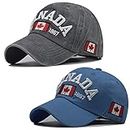 HAOJIANIAN 2 Pack Canada Baseball Cap,Canada Day Embroidered Maple Leaf Flag Adjustable Golf Hat for Men Women Kids (Blue+Gray)